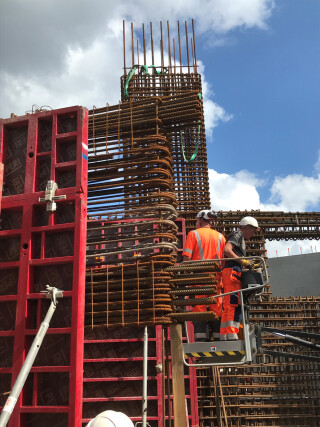 The insitu concrete for the tower demands high densities of reinforcement