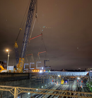 The bridge crossed a large number of overhead power lines