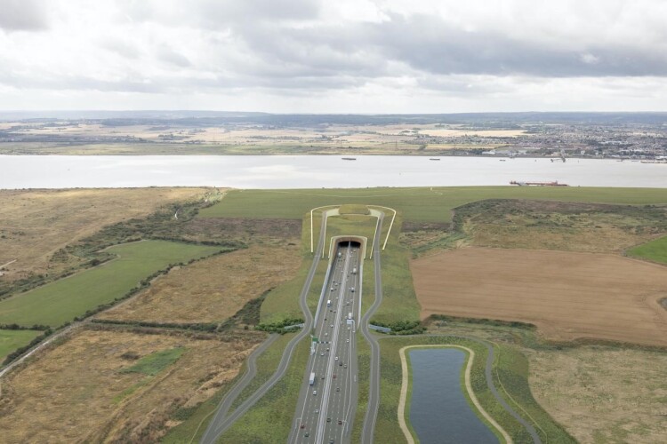 CGI of the northern tunnel entrance to the Lower Thames Crossing in Essex