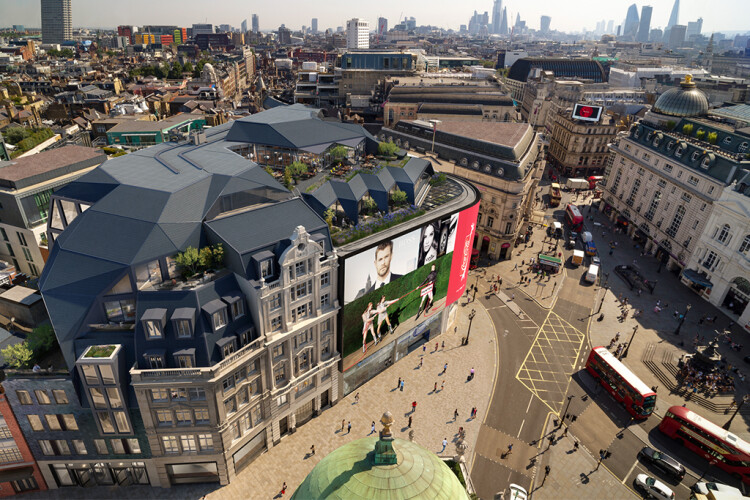 CGI of One Sherwood Street, as seen from Piccadilly Circus