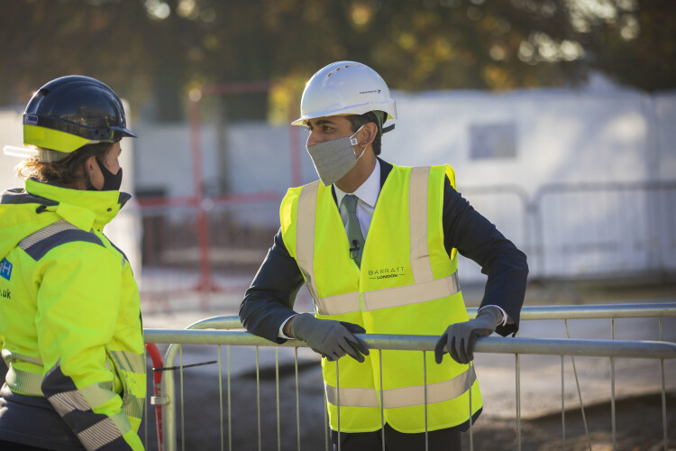 Chancellor of the exchequer Rishi Sunak on a visit to a building site earlier this month 