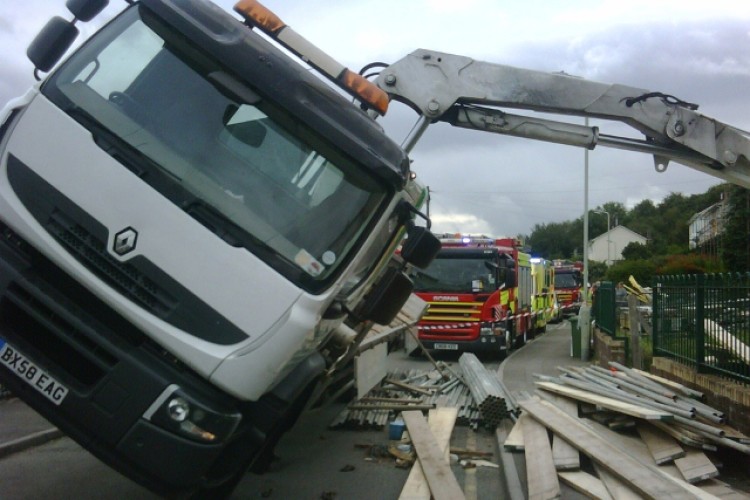 The toppled lorry