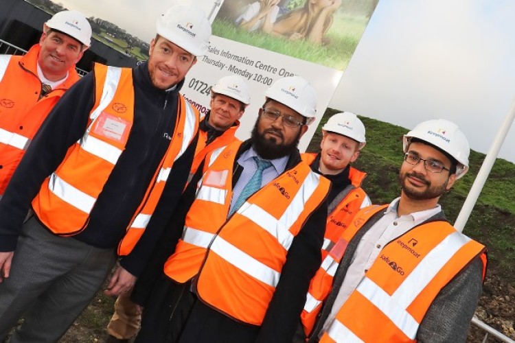  Keepmoat site manager Paul Woolin, director Ian Hoad and construction director Andy Sanderson at ground breaking with Mohammed Shabir from the city council, engineer Adam Clarke and Josiah Sulc from a local charity