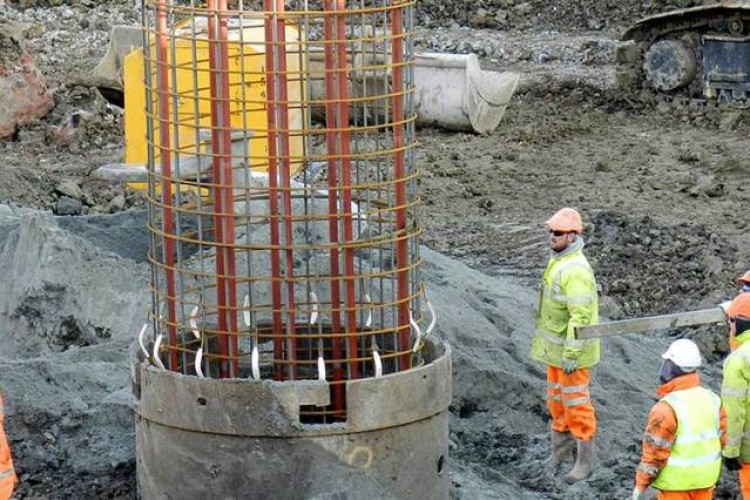 Rebar cage being lifted