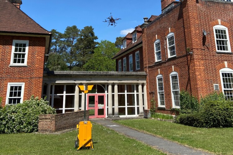 A drone hovers over Deepcut barracks