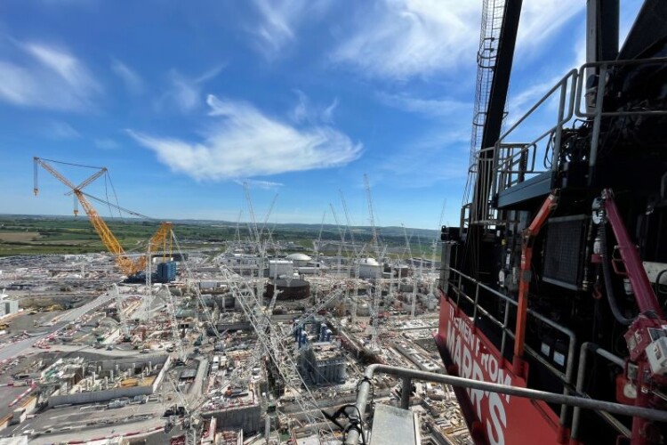 View from the cab (photo posted by Balfour Beatty on LinkedIn). The yellow crawler crane is Sarens' Big Carl