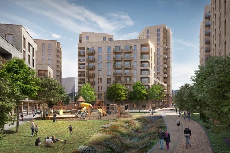 CGI of the remodelled Waterloo Road estate in the centre of Romford