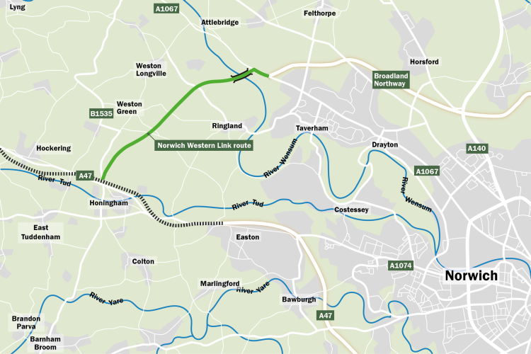 The Norwich western link will connect the A1270 and the A47