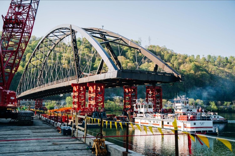 The new Wellsburg Bridge is jacked into place