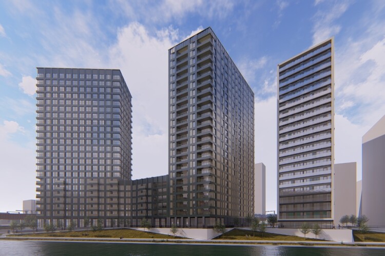 CGI of the C2 building, designed by Hawkins\Brown