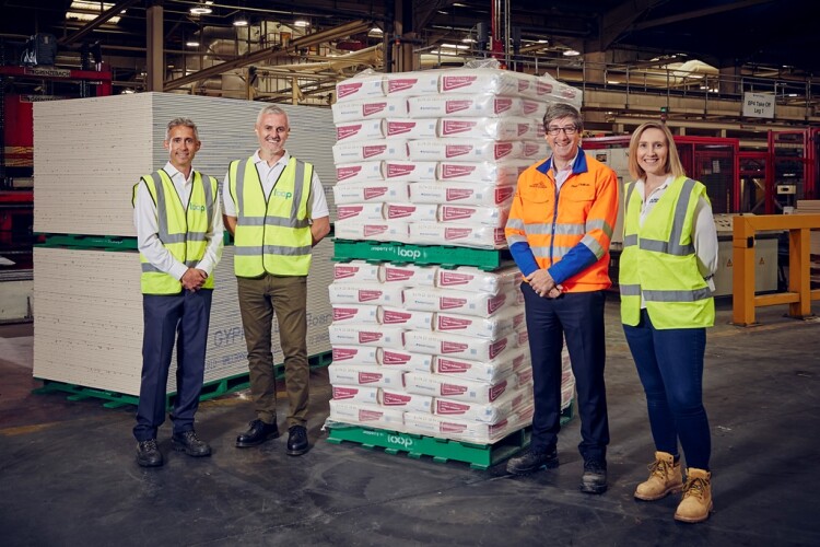 Pallet Loop founder Paul Lewis, head of partnerships Nathan Wride, British Gypsum MD Dean O&rsquo;Sullivan and regional sales director Hannah O&rsquo;Donoghue
