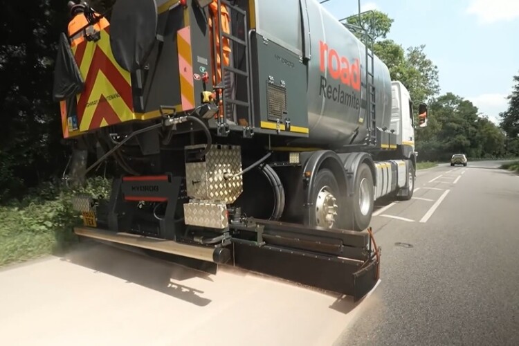 Roadtechs applied Reclamite to the A1066 around Thetford
