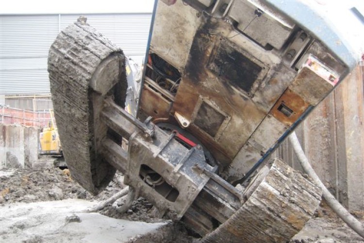 A toppled piling rig