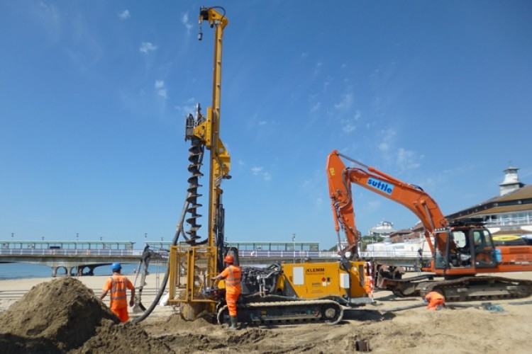 Piling foundations for a new zip line on Bournemouth beach