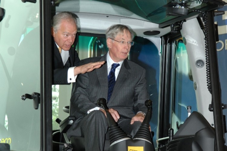 Duke of Gloucester has a go with a JCB