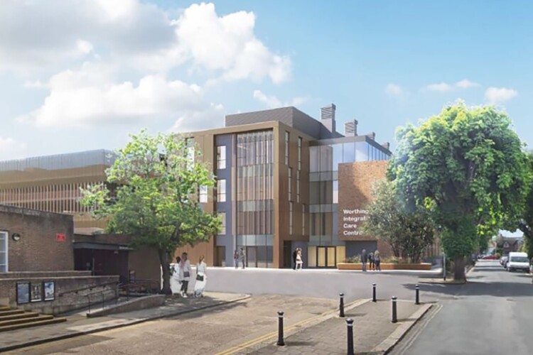 CGI of the Worthing Integrated Care Centre, being built behind the town hall
