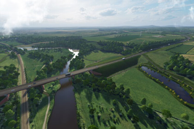 CGI of a new bridge over the River Caldew that forms part of the scheme