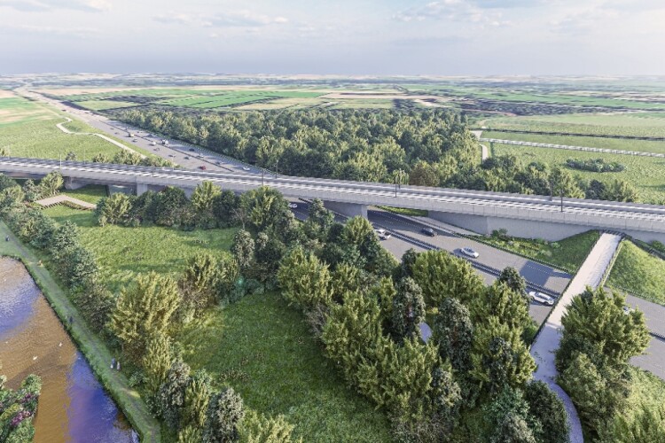 Architect's impression of the Marston Box rail bridge over the M42