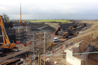 Carus Bridge under construction last year. Most of the new road east of the A6 is cut into the landscape
