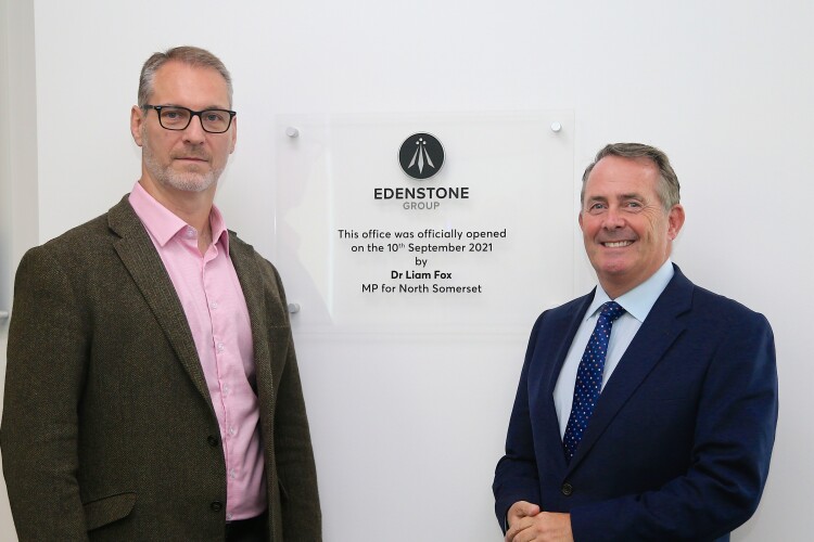 The new office was opened by Liam Fox, MP for North Somerset, pictured on the right with Edenstone chairman Martin Taylor